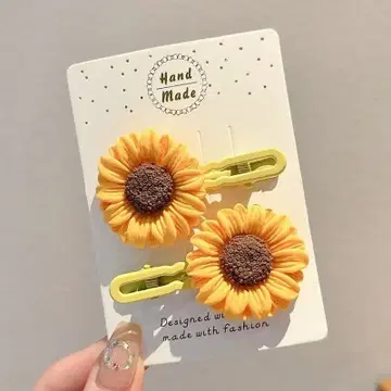 해바라기 디자인 핸드메이드 헤어핀 2세트
