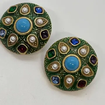 110309 크라운 트리파리 컬러 스톤 빈티지 귀걸이