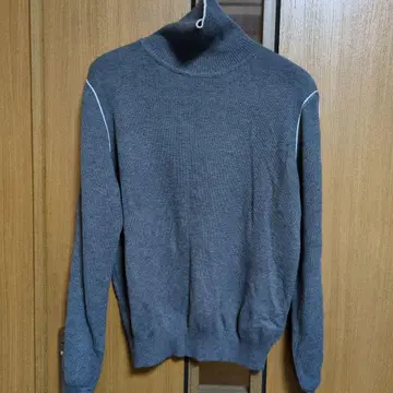 부드러운 캐시미어 90% 심플 배색 라인 터틀넥 얇은 니트 그레이 L