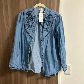 something 데님 블루 자수 긴팔 셔츠 S