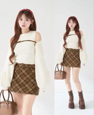 다리치 도킹 미들 허리 니트 미니 원피스 FL