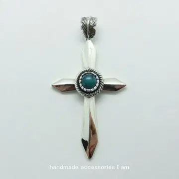 터콰이즈 터키석 깃털 바티칸 크로스 펜던트 실버 925