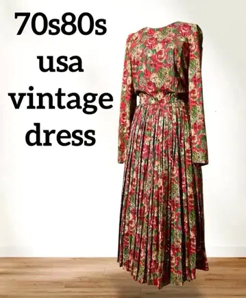 70s 80s USA 빈티지 원피스 플라워 무늬 TALON ZIP