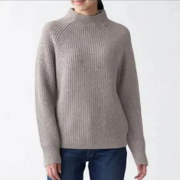 [ 새상품급 ] 무인양품 야크 혼방 울 리브 모크넥 니트