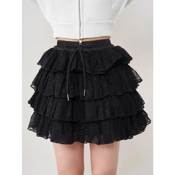 볼륨 레이스 미니 스커트
