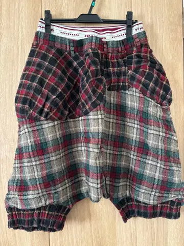 플라보아 리본 체크 무늬 하프 팬츠