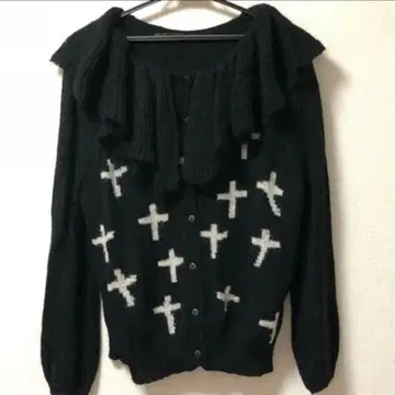 헤이세이 여자 프릴 옷깃 십자가 가디건