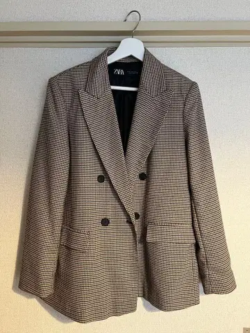 ZARA 체크 무늬 더블 브레스트 자켓 XS
