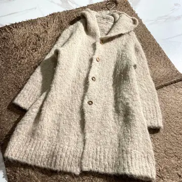 컨디션 최상 45R 알파카 코트 니트 가디건 롱 베이지