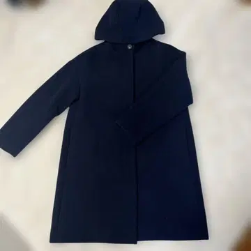 유니클로, 네이비 후드 부착 롱 코트 울 혼방