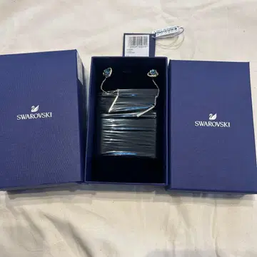 Swarovski 하트형 파랑 크리스탈 롱 귀걸이