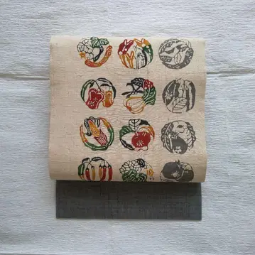 나고야 오비 견직물 형염색 형염색 채소 패턴 이세가타미