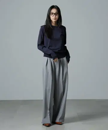 그레이 와이드 팬츠 턱 프리 사이즈