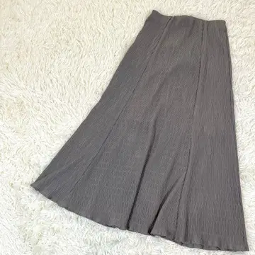레트로걸 허리밴딩 얇은 플리츠 셔링 플레어 롱 스커트 그레이