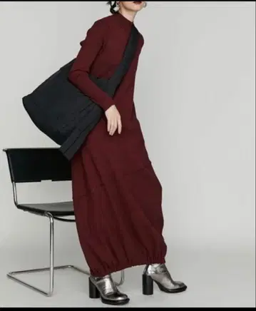 언쓰리 코쿤 드레스 버건디 니트 롱 원피스 38