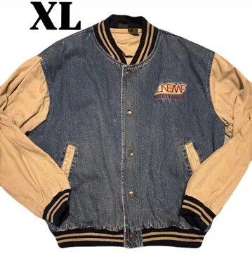 [ 구제 의류 ] 데님 바시티 자켓 XL 사이즈 자수 로고 블루종 점퍼