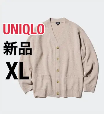 [새상품] 유니클로 프리미엄 라무 V넥 가디건 베이지 XL