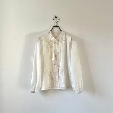 빈티지 차이나 셔츠 자수 펄 쉬폰 포멀 아이보리 M