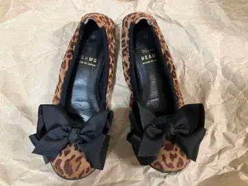 BEAMS 빔즈 레오파드 무늬 리본 플랫슈즈 22.5cm 일본제 발레