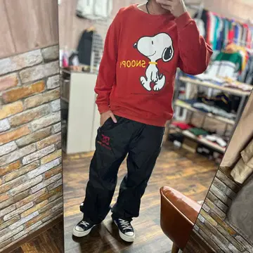 00s 구제 의류 아메카지 오렌지 스누피 빨간색 트레이닝복 L 사이즈