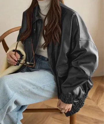 인조 가죽 집업 블루종