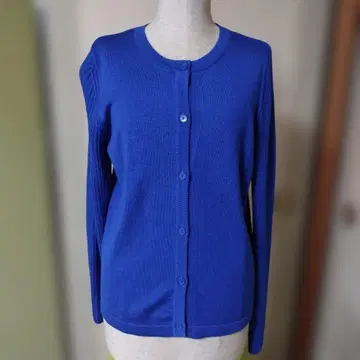 파란색 버튼 긴팔 가디건