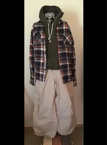 카키 후드 트레이닝복 카고 팬츠 세트