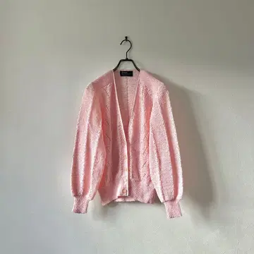 빈티지 크로셰 가디건 무늬 뜨기 테이프 리본 핑크 레트로 M