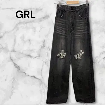 그레일 스트레이트 실루엣 데님 청바지 데미지 가공 와이드 XS 사이즈