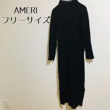 [ AMERI 아메리 ] 블랙 시스루 원피스 보틀넥 슬릿