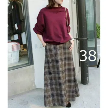 슬로브 이에나 울 100% 트위드 체크 플레어 맥시 스커트 사이즈 38