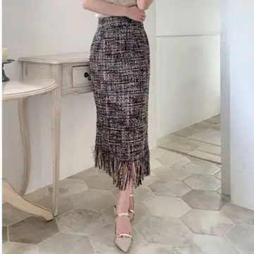 RESEXXY 리젝시 트위드 프린지 스커트 (브라운)