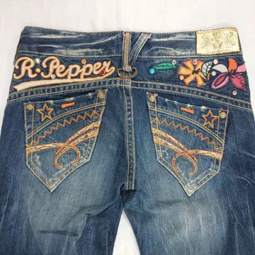 레어!! 레드페퍼 데님 팬츠 y2k 자수 부츠컷 27