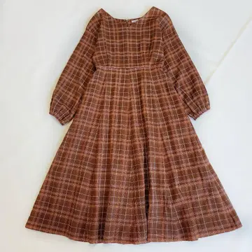 COHINA 코히나 체크 무늬 롱 원피스 XS 브라운 작은 체구