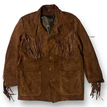 90s RODEO 스웨이드 프린지 자켓 천연 가죽 웨스턴 브라운