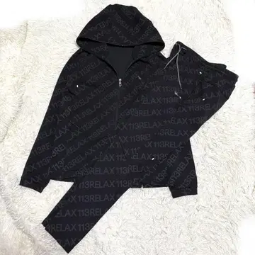 1PIU1UGUALE3 후드티 저리 올 패턴 셋업 XXL 블랙