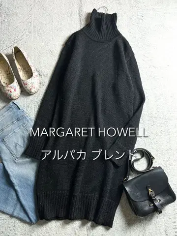 [ MHL. ] 울 알파카 혼방 하이넥 니트 원피스 터틀넥 S 블랙