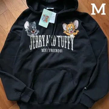 새상품 톰과 제리 후드티 자수 긴팔 남성용 블랙 쭈리 M