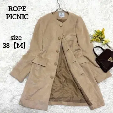 로페피크닉 롱 코트 노카라 코트 리브 베이지 깔끔한 M