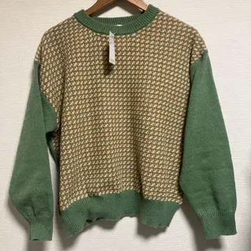 택 포함 새상품 프리 사이즈 배색 지 패턴 편직 풀오버