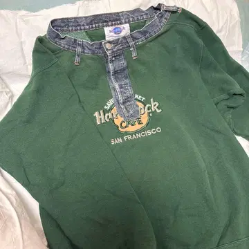 Hard Rock Cafe 그린 컬러 데님 옷깃 맨투맨 L