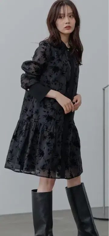 플로키 플라워 셔츠 미니 원피스 Andemiu