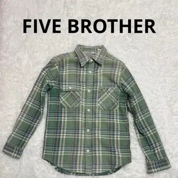 파이브 브라더 그린 계열 체크 무늬 플란넬 셔츠