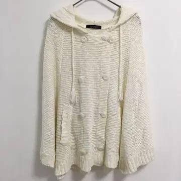 판초 [ M ] 화이트 포켓 후드 귀여운 가을/겨울 걸리시 심플 무지