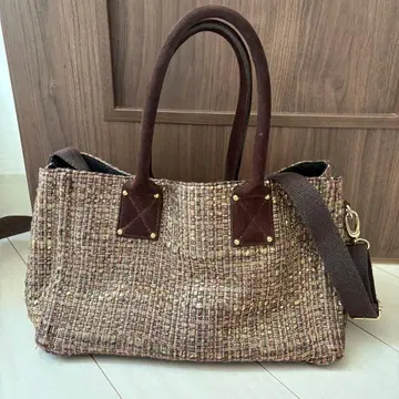 VANGI 뱅기 브라운 x 골드 트위드 토트백 숄더 2way