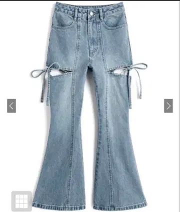 GRL 사이드 컷 아웃 리본 플레어 데님 팬츠[fo2242] XS