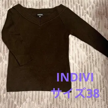 INDIVI 7부 소매 니트 브라운 컬러
