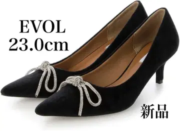 [ 미사용품 ] EVOL 벨로아포인티드 리본 펌프스 23.0cm 비쥬