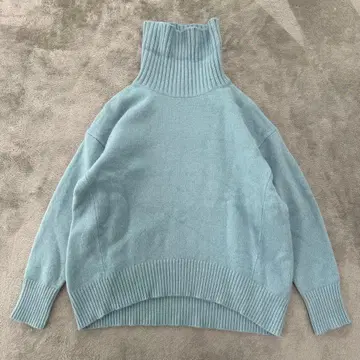 PLST L 사이즈 울 캐시미어 스카이블루 터틀넥 니트