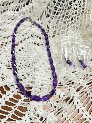 미츠코시 자수정 목걸이 귀찌 세트 박스 있음